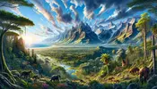DALL·E 2024-01-11 08.58.09 - Create a panoramic image of the Holocene epoch, showcasing a div...webp