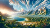 DALL·E 2024-01-11 08.58.04 - Create a panoramic image of the Holocene epoch, showcasing a div...webp